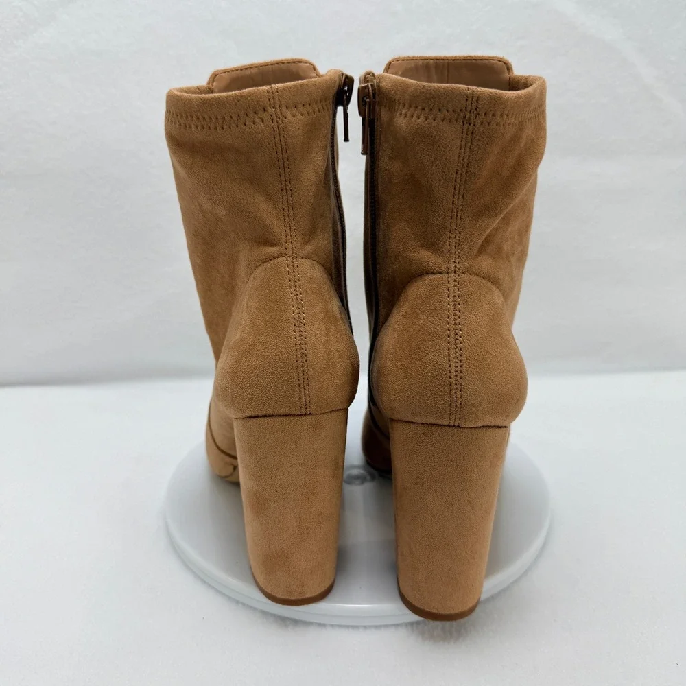 Aldo Suede Ankle Boots Women 7.5 Tan Block Heel Side Zip Neutral Minimalist Chic